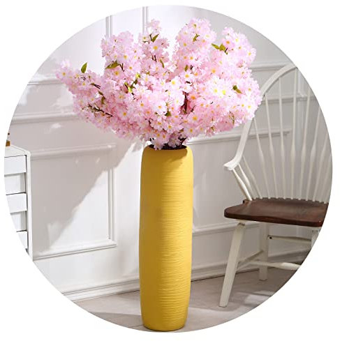 Golvvas keramisk gul, golvvaser dekorativ hög 61 cm, hög golvvas för pampasgräs flätade grenar, golvvaser för vardagsrum golv veranda badrum (storlek: 95 cm)