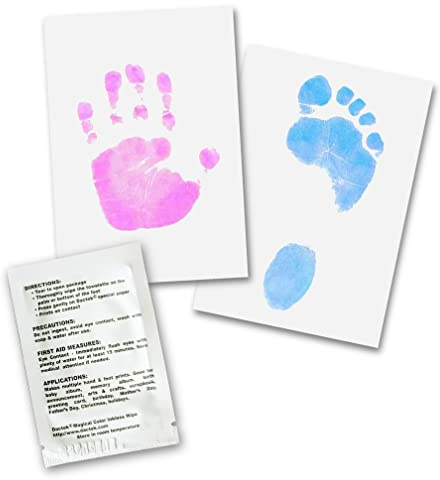 Set speciali di impronte magiche per le impronte di mani e piedi di neonati, bambini e ragazzi fino agli adulti | Dactek (3 x salvietta / 15 x carta speciale, rosa)
