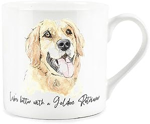 Golden Retriever Gift Mug - White Dog Bone China Coffee/Tea Present by Rhiannon Chauncey