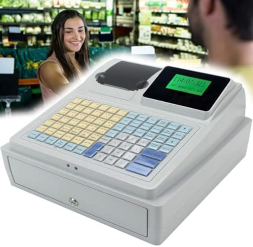 FENGSSLL Electronic Cash Register, Cash Register Till for Small Business, POS System, 81 Keys, Digital LED Cash Register, for Restaurant Supermarket Retail, English System