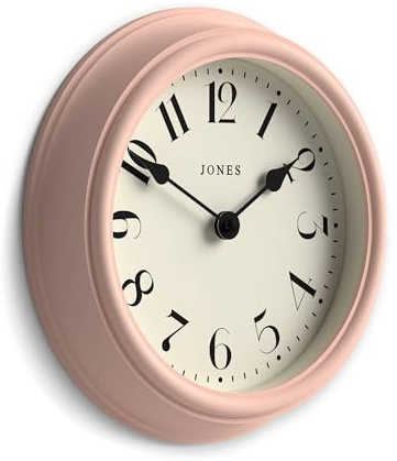 Jones Clocks® Frieze wall clock | Small round clock | 23cm | Pink | Classic & elegant shape | Pretty design ideal for the kitchen, living room, bedroom, large or small spaces