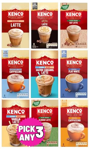 Kenco Instant Coffee Sachets Pick Any 3 packs from 9 Blend Inc: Almond Latte, Vanilla, Oat Latte, Baileys, Cappuccino, Flat White, ICED HOT salted Caramel Etc.