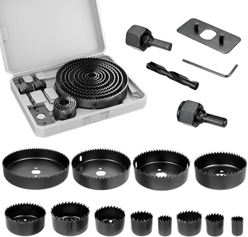 Coronas Perforadoras - Uego de 13 Piezas Para Sierra de Agujero, con Caja de Almacenamiento, Sierras de Broca Ø 19-127mm, Corte Duradero, Adecuado para Madera, Placas de Yeso y Plástico