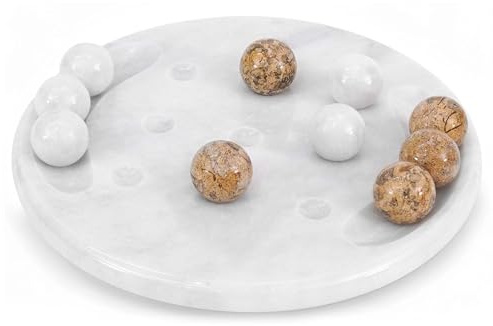 Radicaln Marble Tic Tac Toe Board Game 10 Inches White & Coral Handmade Adult Board Games for Brain Game, Ideal Tic Tac Toe Strategy Board Games for Coffee Table Decor