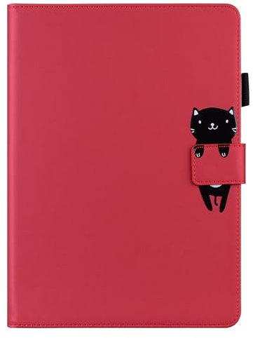 DayQiQiPu Funda Tableta para Huawei MatePad T10 (AGR-L09/W09) / T10S (AGS3-L09/W09) Gato Patrón PU cuer Carcasa para magnético Flip con Ranuras para Tarjetas y Soporte Cubierta Rojo