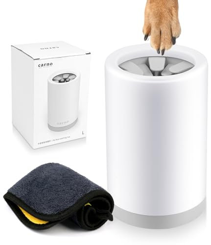 Aomig Pfotenreiniger für Hunde Silikon Pfotenwascher Hunde mit Handtuch und Zahnbür Tragbare Hundepfoten Reiniger Abnehmbaren Pfoten Reinigung Katzen Pfotenreiniger für Massage Fell Reinigung (B-Grau)