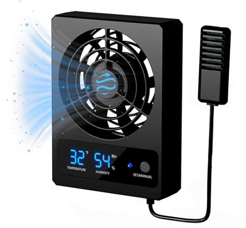 GxiaoAn Reptile Ventilation Fan with Humidity Control & High Temp Alarm, Smart Hygrometer for Bearded Dragon, Leopard Gecko, Snake Tank – Quiet Fan with Dual LED Display for Reptile Enclosure