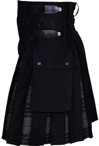 MTKSFDC Kilt escocés Kilts utilitarios Escoceses híbridos de algodón y tartán Negros, de Talla Grande, con Correas de Cuero for Hombre(Gray,4XL)