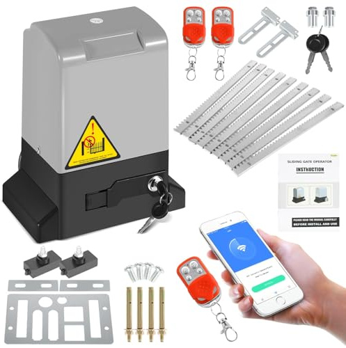Jaxguom 370W Motorisation Portail Coulissant Ouvre Porte Coulissant max 800KG, Bluetooth WIFI Moteur Électrique de Portail Automatique for Garden, Garage Door