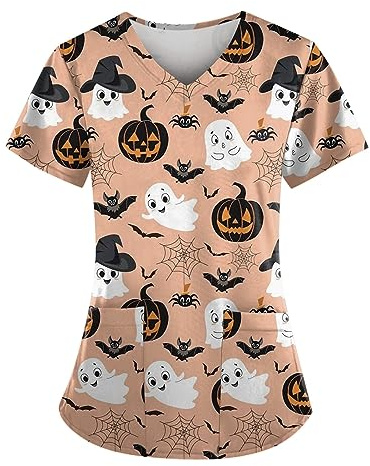 Yunshenla Halloween Blouse Medicale Femme Col en V Manches Courtes Médicals Tunique Infirmiere Professionnelle Blouse de Travail
