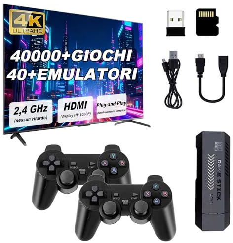 Zikynn X2 Plus Console di gioco retrò – 2 controller wireless 2,4 GHz, 128 GB, oltre 40.000 giochi classici, uscita HDMI 4K, sistema EmuELEC 4.3 – regalo perfetto per bambini e adulti