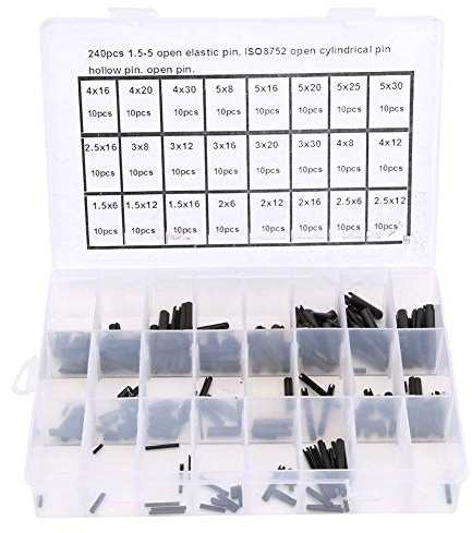 Pasador cilíndrico elástico Pasadores de posicionamiento huecos de acero al carbono 240 piezas de tamaños surtidos para ensamblaje de maquinaria Mantenimiento industrial