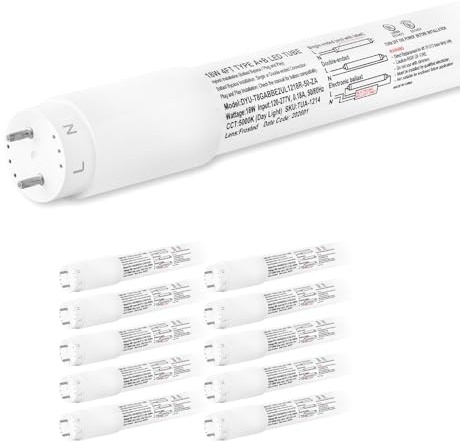 hykolity 10 Pack 4FT LED T8 Hybrid Type A+B Light Tube, 18W, Plug & Play or Ballast Bypass, Single-Ended OR Double-Ended, 5000K, 2400lm, Frosted Cover, T8 T10 T12 for G13, 120-277V, UL Listed