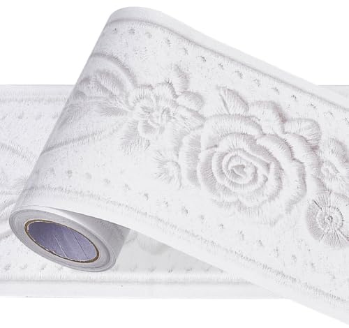 PRESSINART Väggkant 3D vit blomma tapet dekorativ väggkant 197 x 4 tum blommönster PVC dekorativa klistermärken självhäftande för badrum tvättstuga kök hotell