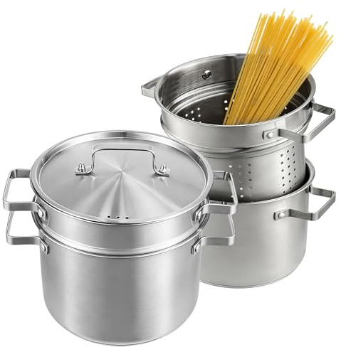 GREENSAPPIRE 4L Stainless Steel Pasta Pot 24cm Strainer Lid Stockpot