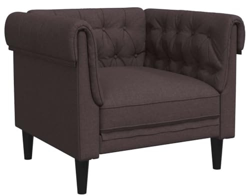 Wynira Sillón Chesterfield de tela marrón oscuro, 78,5 x 74,5 x 74,5 cm, con relleno de espuma y patas de madera maciza, para salón, cómodo asiento y decoración elegante
