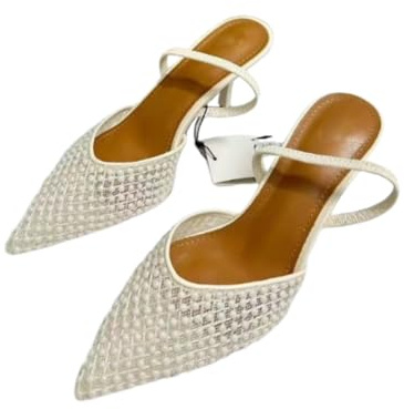 EFLALYHG Damskor med låg klack och slingback, pumps, pärlfärgade spetsiga sandaler för brud och bröllopsfest | Kitten Heels, Mellanhäl för Bröllopsfestklänning Brudpumps Skor