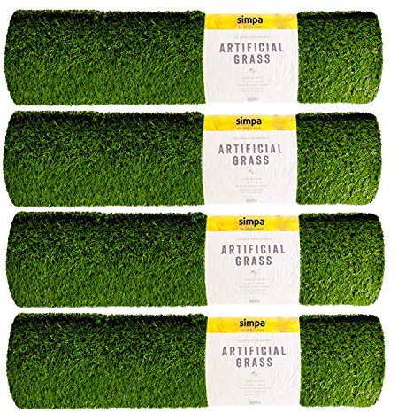 simpa 4 x Quality Non Fade Artificial Grass Pile Roll - 4m x 1m / 13ft x 3.3ft - 20mm Pile Height - Astro Turf Fake Lawn - Tested for Extreme Weather Conditions.