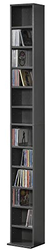 [en.casa] Scaffale a Colonna con 12 Scomparti per CD DVD e Oggetti Decorativi Mobile Alto Salvaspazio con Ripiani Regolabili in Altezza 175 x 20 x 20 cm Grigio Scuro