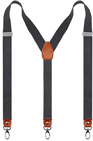 Alizeal Mens 1 Inch Suspender Leather Joint 3 Swivel Hooks, Gray