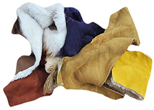 PoBoo Schaffellreste, Echtpelzreste, Lammwollstücke, Wolle auf Lederresten für Kunst und Handwerk, Abwechslungsreiche Größe von kleinen Fingern bis zu großen Handflächen oder größer, 0,5 kg/Beutel