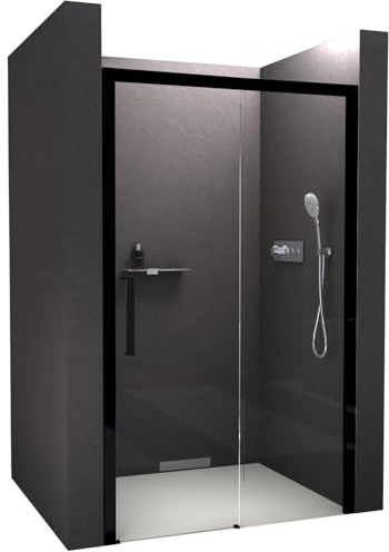 BERNSTEIN Nischendusche mit Schiebetür Soft-Close 110x195cm DX906 Flexible Montage Klarglas Echtglas-Dusche mit NANO Duschwand, Profilfarbe in Schwarz