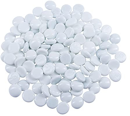 Galashield Flat Glass Marbles for Vases White Glass Gems Beads Pebbles Vase Filler (1 LB, Approx. 105 PCS)