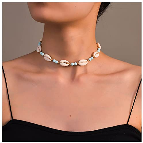 Inilbran Boho Muschel Choker Halskette Vintage Blau Türkis Muschel Halskette Einstellbar Muschelkette Halskette Blau Reisperlen Halskette Schmuck Für Frauen Und Mädchen