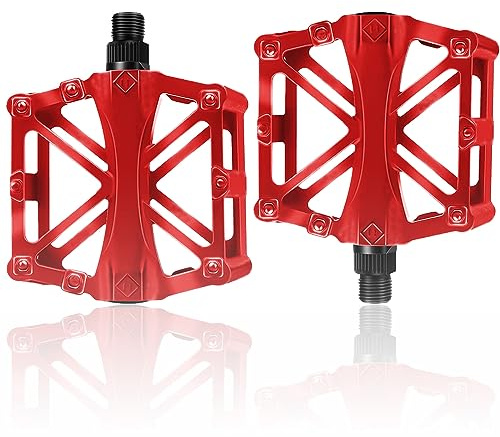 All-Pie Pédales de vélo 9/16 en aluminium avec roulement étanche antidérapant pour BMX, VTT, vélo de route, vélo de trekking (rouge)