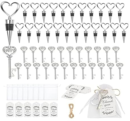 Geieold Set di 24 apribottiglie e tappi per vino, 24 pezzi, apribottiglie, regalo di matrimonio, decorazione da tavolo per matrimonio