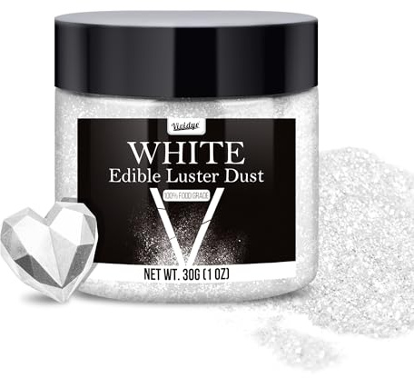 Edible Glitter - 30g / 1oz Luster Dust Edible Glimmer Powder for Sparkling Drinks, Foods, Wine, Cake - Food Grade Shimmer Dust Powder for Baking, Beverage, Cookies Decoration (White)