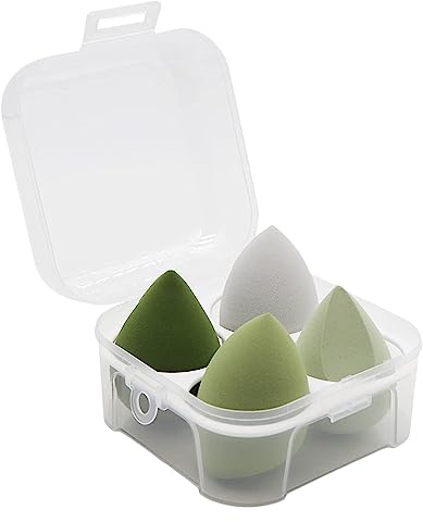 4 Stück Makeup Schwamm Set Blender Beauty Foundation Blending Schwamm, Flawless für Flüssigkeit, Creme und Puder, Multi Colored Makeup Schwämme mit Storage Box