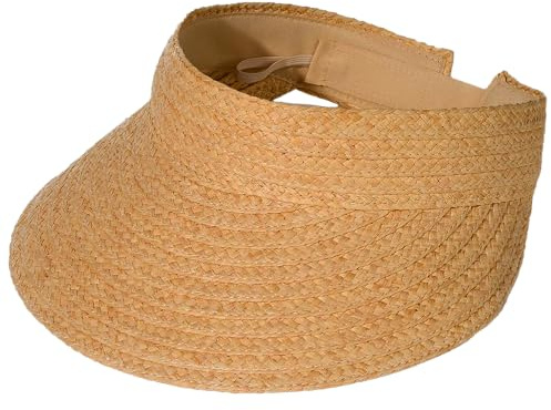 Carnavalife Visiera da donna estiva pieghevole vuota paglia di carta, cappello Panama sole vacanza spiaggia, beige, Taglia unica