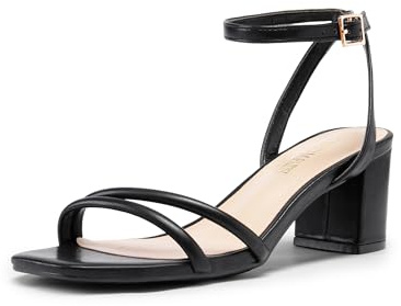 DREAM PAIRS Women's Chunky Strappy Heels Square Open Toe Ankle Buckle Low Heels Sandals for Daily Wedding Party Dress,Size 6,Black-Pu,SDHS2496W
