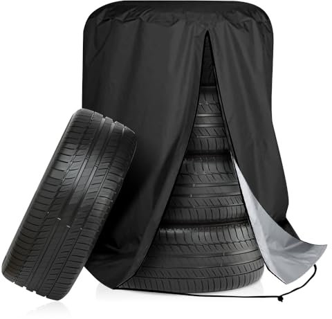 Riisoyu Universal Tyre Cover for 4, Large Tire Storage Covers Zip Drawstring Tire Storage Bag Waterproof Tyre Protective Cover Spare Wheel Cover Ø80cm x H115cm