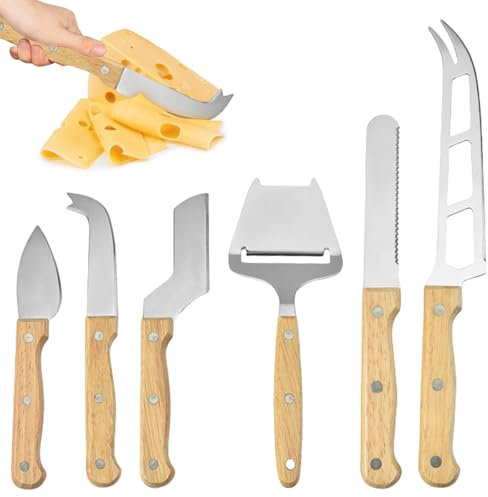GOEDCH Set di 6 Coltelli per Formaggio: Taglia Formaggio Set, Coltello Formaggio con Maniglia Ergonomica, Acciaio Inossidabile Taglia Formaggio per Formaggio a Pasta Dura, Formaggio, Pasta, Molle