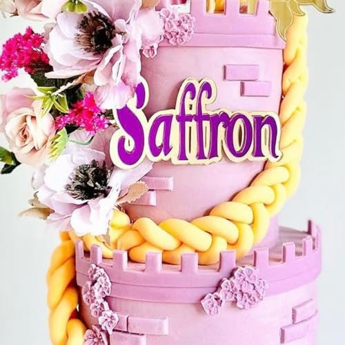 Personalised Gold and Purple Cake Topper, Perfect for Tangled Themed Cakes and Bakes