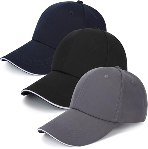 RIPETIC Baseball Caps,3 Pack Full Cotton Baseball Caps for Men, Adjustable Hats for Golf Outdoor Workouts,Blue+Grey+Black Caps