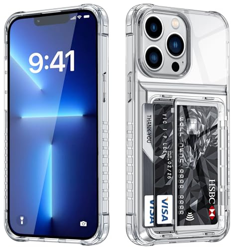 Vunake for iPhone 13 Pro Case with Card Holder (Max 4 Cards) for iPhone 13 Pro phone Case Shockproof Military Grade Drop Protection Anti-Yellow Cases for 13 Pro Phone Cases-Clear