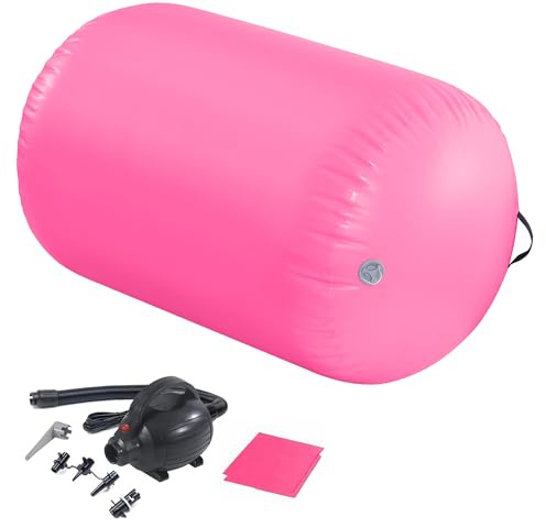 LSLIFE Air Roller Inflatable Gymnastics Tumbling Barrel, Roll Barrel with Air Pump 60/75/90cm Thick 100cm Long Backbend Trainer Handspring Mat for Gymnastics Yoga Training (Pink, 75(H)*100(L) cm)