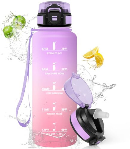 HoneyHolly Botella Agua, 1.5L Cantimplora Gimnasio con Pajita, Water Bottle, con Marcador de Tiempo, Botella de Agua Deportiva, Prueba de Fugas, Cantimplora para Escuela, Senderismo, Fitness