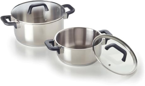 QULINART Set di 2 pentole antiaderenti, antigraffio, in acciaio inox privo di PFOA, manici in bachelite, coperchio in vetro, tutti i piani cottura, compresi quelli a induzione, adatti al forno, alla