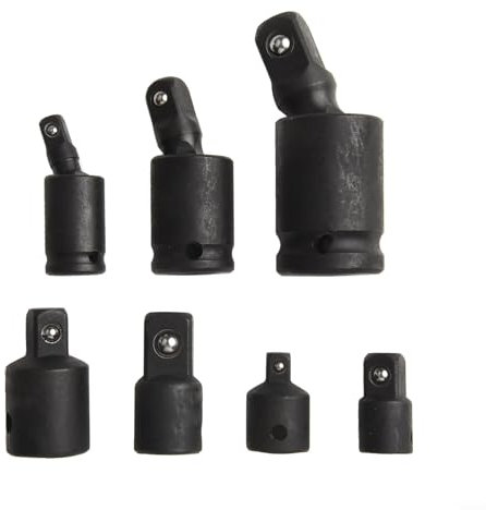 Lot de 7 adaptateurs de douilles pour mécaniciens et amateurs de bricolage, comprend un pivot articulé et des réducteurs pour visseuses à percussion, tailles 1/2, 3/8, 1/4 pouces pour diverses