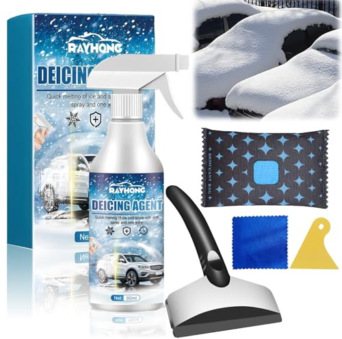 TaimeiMao Spray Antigelo Auto,Spray Sciogli Ghiaccio Auto,Deghiacciante Vetri Auto,con 200g Confezione Deumidificante e Raschietto per Il Ghiaccio,per Parabrezza,Specchietti Retrovisori e Carrozzerie