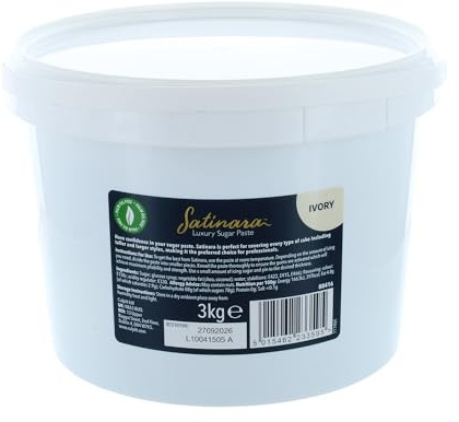 Satinara 3kg Ivory Sugar Paste, Fondant Icing | Palm Oil Free, Silky Smooth Finish, Rolls To 2mm For Crisp Edges, Ideal For Tall Or Tiered Cakes