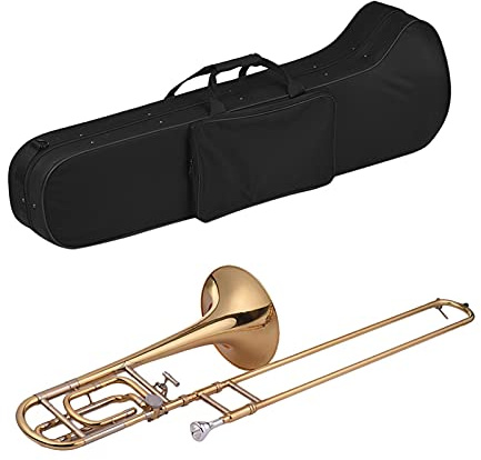 Bb Flat Tenor Trombone with F Attachment – Standard Intermediate Slide Trombone in Gold Finish, Brass Body, Smooth Slide, For Band Orchestra Jazz Players