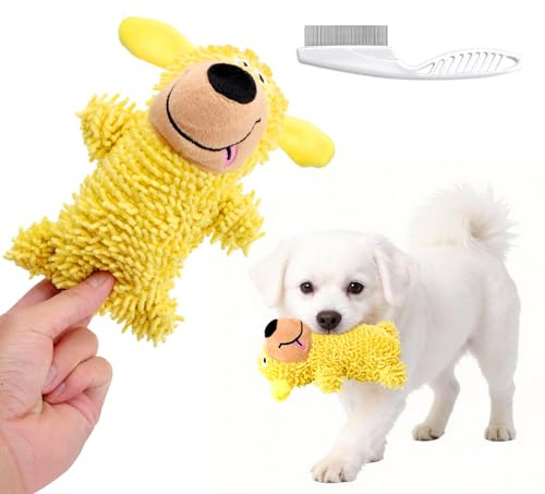 Juguete de limpieza dental para perros con sonido divertido,Juguete interactivo anti estrés para cachorros con tela Oxford Limpiador dental + peine antipulgas para perros pequeños y medianos amarillo
