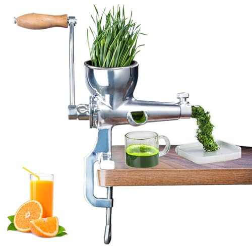 Manuell Vetegräsjuicer, Portabel Vevdriven Vetegräsextraktor med 9 cm Matningsöppning, Juicepress i Rostfritt Stål för Pressning av Selleri Grönkål Spenat Persilja Granatäpple Äpple Druva