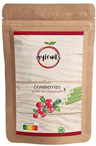 myfruits Tranbär med ananasjuice, torkad, 1 kg, utan raffinerat socker, torkad frukt till mellanmål eller för sallader