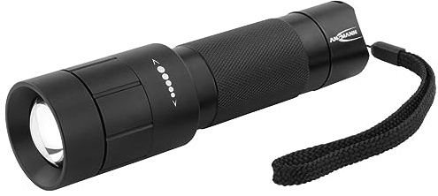 ANSMANN LED Taschenlampe M350F inkl. AAA Batterien - Outdoor LED Arbeitsleuchte 320 Lumen & 5 Funktionen - Handlampe mit stufenloser Fokussierung für Camping & Werkstatt - Spritzwassergeschützt IP54